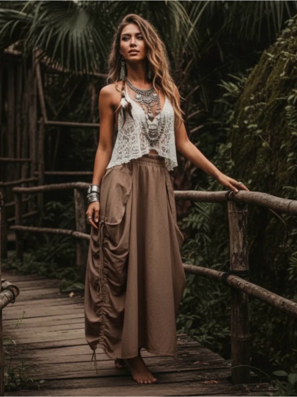 Thaluta Alaina Maxi Skirt One Size Desert Orchid Brown 100% Organic Cotton NWT